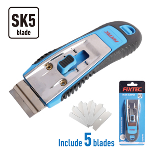 สำหรับงานอุตสาหกรรมและงาน DIY มีดโกนทำความสะอาดหน้าต่างแบบใบมีดแบน SK5 ขนาด 39*19 มม. พร้อมใบมีด 5 ใบ รุ่น FHSP391901 มีดโกน FHSP391901 - Product Image 4
