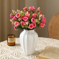 Vente en gros de roses artificielles en soie rouge et blanche pour toujours bouquet de fleurs simulées pour la Saint-Valentin ou la fête des mères
