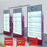 Vitrine d'exposition portable rétroéclairée en aluminium de 3 pieds avec étagères en acrylique pour salons professionnels