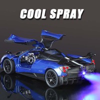 Modèle de supercar XHD à l'échelle 1:24 en alliage moulé sous pression, avec ailes de mouette, effets de brume, son et lumière, fonction de recul, rechargeable par USB, pour enfants