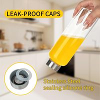 Bouteille d'eau en verre cylindrique 300ml 500ml 700ml 1000ml, bouteille à boisson en verre transparent réutilisable, bouchon en acier inoxydable, anti-fuite, sans BPA