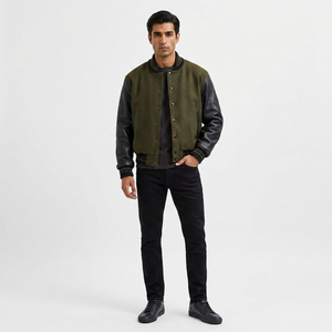 2026 Men's <b>Slim</b> <b>Fit</b> Custom Made Canvas Varsity <b>Jacket</b> with Front Logo Stand Collar Breathable 100% Cotton Winter <b>Jacket</b> - Product Image 1