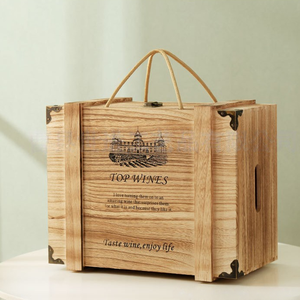 Caja de Regalo para una Botella de Vino de Madera de Pino con Asa, Estuche de Embalaje para Vino con Patrón Grabado para Regalos y Promoción de Marca - Product Image 3