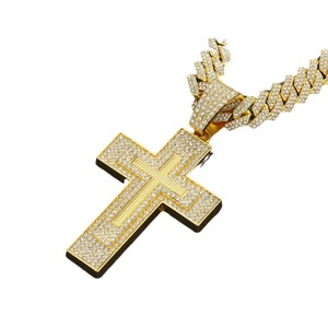 الهيب هوب روك للنساء كامل حجر الراين الكريستال قلادة الصليب كبير بلينغ مبهرجة سلسلة مكعب قلادة سبيكة - Product Image 2