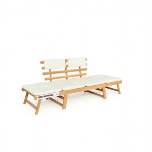 Lit de soleil d'extérieur en bois d'acacia, banc de patio avec coussin crème, design minimaliste, mobilier durable - Product Image 1