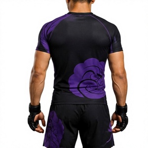 Black MMa Rash GUard set Sublimation Printed Yoga Set Crew Neck <b>Short</b> Sleeve <b>Shorts</b> Quick Dry 2 Piece <b>Compression</b> Wear - Product Image 4