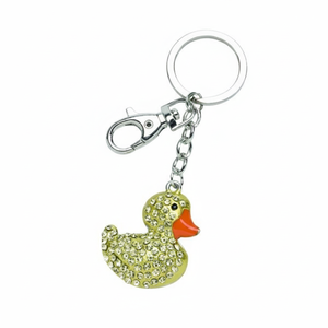 Portachiavi a Forma di Anatra in Cristallo con Strass e Chiusura in Argento per Borse o Chiavi - Product Image 2