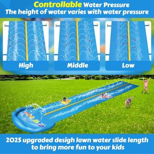 Toboggan aquatique double piste de 10 m avec arroseur et radeaux gonflables pour les courses de jardin des enfants - Product Image 4
