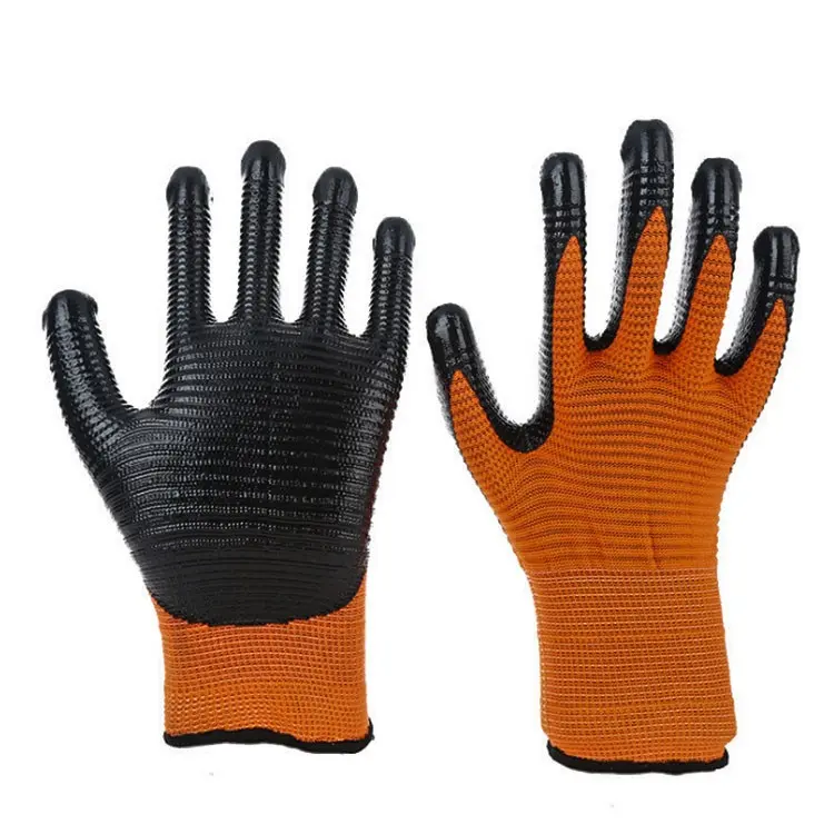 High Quality Comfort oil resistance nylon black soft prevent slippery zebra stripes nitrile coating nylon nitrile gloves