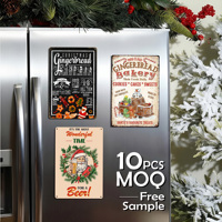 Autocollant mural magnétique, échantillon gratuit, idées cadeaux de Noël, affiche métallique, cadeau personnalisé pour les fêtes, artisanat métallique pour la maison et la cuisine, plaque en étain