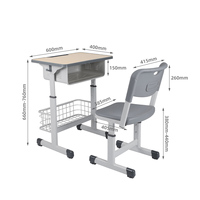 Ensemble bureau et chaise pour étudiants réglables en hauteur, plateau en MDF de 18 mm, tube ovale en acier, pour utilisation en classe, chambre, école, mobilier scolaire