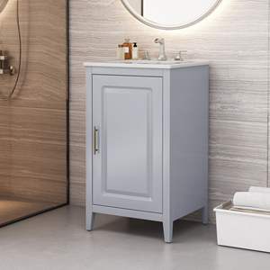 DB 20.3" Luxurious Bathroom Vanity Soft-Closing Door Grey Features Ceramic Basin Functional Drawer <b>Bath</b> <b>Mirror</b> Model D0100HRAMR8 - Product Image 3