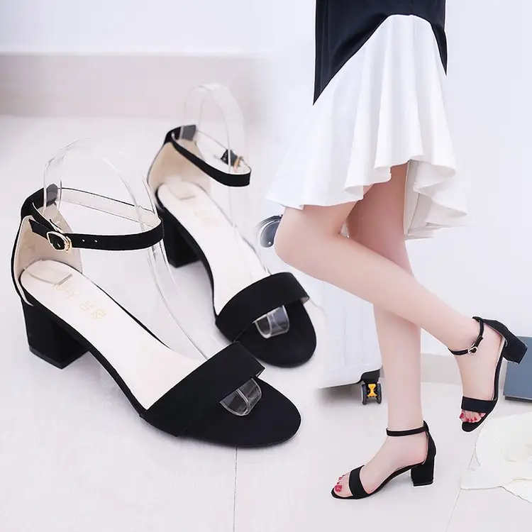 34-42 Sandals Women's fashion sandals with thick heels and high heels Summer one-line buckle shoes