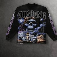 T-shirt personnalisé pour homme, vintage, manches longues, tricoté, 100% coton, impression DTG (Direct-to-Garment), respirant, style rétro streetwear, coupe classique