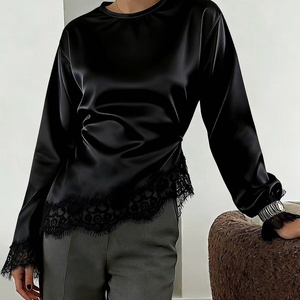 Mode transfrontalière pour femmes européennes et américaines, Nouvelle collection 2026, Élégant, Coupe ajusté<span class=keywords><strong>e</strong></span>, Col uni, Manches longues, Ourlet asymétrique, Dentelle - Product Image 2