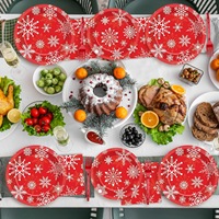 Lumières magiques 4 pièces X 24 personne assiettes de fête en papier jetables tasse serviettes noël rouge vaisselle ensemble fête décoration fournitures