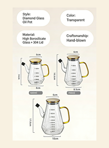Pot en verre borosilicate transparent moderne de 500 ml, <span class=keywords><strong>bouteille</strong></span> d'huile chauffante de 17 oz avec couvercle en métal pour l'emballage de la cuisine - Product Image 5
