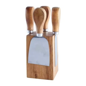 Wooden <b>Cheese</b> <b>Knife</b> <b>Set</b> With Rack 4 Piece Stainless Steel Blades For Serving And Cutting <b>Cheese</b> Kitchen Gadget - Product Image 4