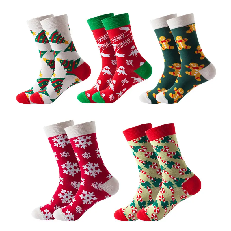 Full Color Santa Claus Custom Christmas Winter Warm Cotton Crew Socks Christmas Ornament Adult Christmas Socks