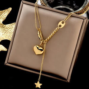 Colliers Lariat Tendance <span class=keywords><strong>en</strong></span> Acier Inoxydable avec Pendentif Cœur d'Amour, Bijoux <span class=keywords><strong>en</strong></span> Acier Inoxydable pour Femme - Product Image 2