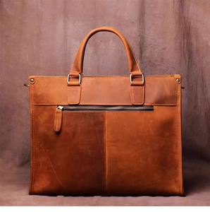 クレイジーホースレザー ラップトップバッグ ヴィンテージ レザーポートフォリオ ヴィンテージメッセンジャーバッグ レザーブリーフケース メンズ - Product Image 2