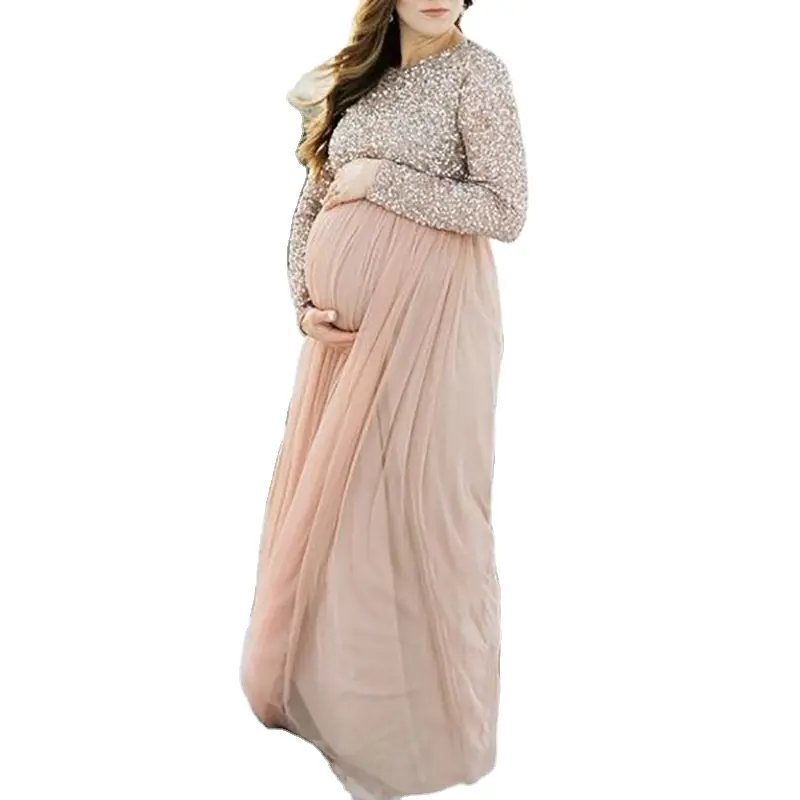 Vestido de gasa con cuentas para mujeres embarazadas, vestido de Primavera Verano, Europa y Estados Unidos
