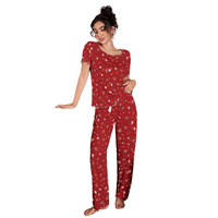 Pyjama ample pour femme, style européen et américain, à fleurs, manches courtes, respirant, extensible, côtelé, vêtements de détente
