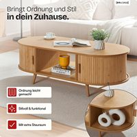 Table basse ronde coulissante en bois massif avec tambour supérieur, style minimaliste moderne pour salon