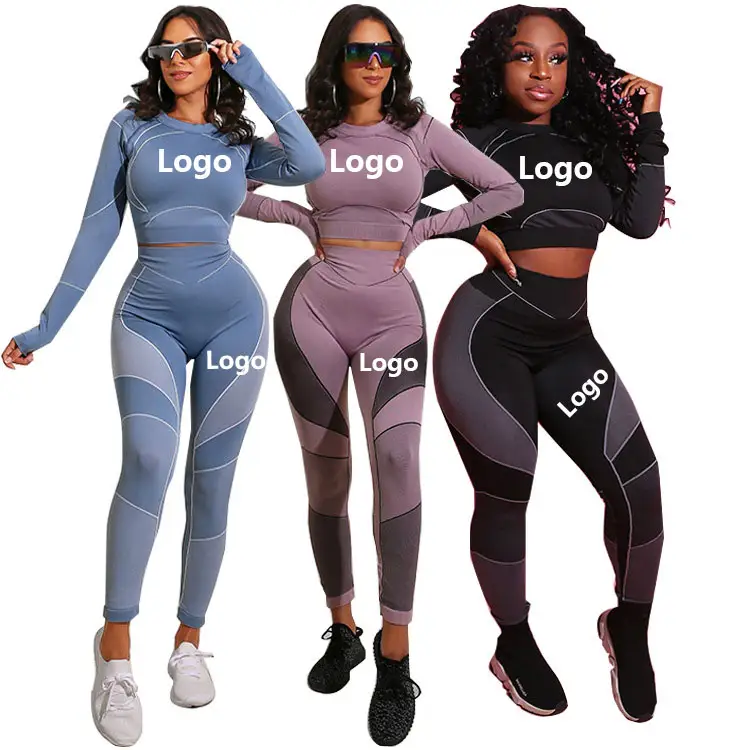 2021 più nuovo Logo personalizzato autunno abbigliamento sportivo due pezzi palestra Activewear tuta collant palestra Yoga imposta Leggings Fitness per le donne