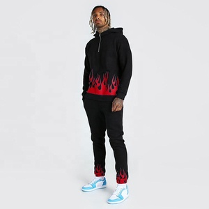 Ensemble de survêtement personnalisé 2026 – Sweat à capuche zippé 1/4 et pantalon de jogging imprimé flamme – Tenue décontractée deux pièces ajustée pour <span class=keywords><strong>homme</strong></span> - Product Image 3