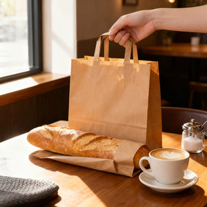 ถุงขนมปังกระดาษคราฟท์กันความชื้นพิมพ์ลายแบบกำหนดเองเป็นมิตรกับสิ่งแวดล้อมพร้อมตัวเลือกการลบและด้ามจับสำหรับบรรจุภัณฑ์อาหาร - Product Image 3