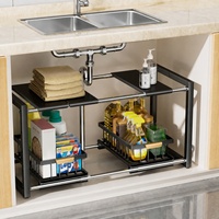 Étagère de rangement ajustable à 2 niveaux en acier inoxydable pour évier de cuisine et salle de bain, design coulissant, montage facile, multifonctionnelle