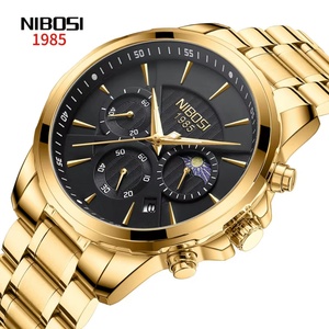 NIBOSI 2575 Montre à quartz en or de luxe toute neuve pour hommes, acier inoxydable, étanche, phases lunaires, chronographe, montres masculines - Product Image 2