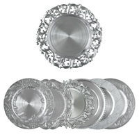 Assiettes de présentation rondes de luxe vintage transparentes noires de 13 pouces en plastique doré et argenté pour mariages et dîners