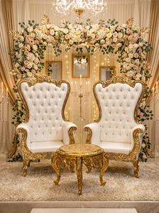 Royal Wedding Chair Set With Metal <b>Stool</b> Gold Hand Carved Bridal Stage Furniture Luxury Maharaja Couch Set Event Decoration - Product Image 3