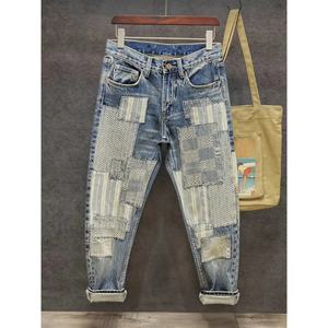 Jeans Casuales de Hombre, Estilo Vintage, Cintura Alta y Media, Corte Recto, Color Block, Patchwork, Ajuste Holgado, Botones, Lavables, Estilo Hip Hop - Product Image 1
