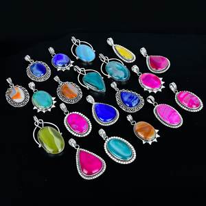 Vente en gros de pendentifs en agate 100% naturelle multicolore faits à la main en argent sterling 925 plaqué bijoux pour fiançailles mariage noël - Product Image 1