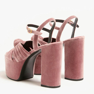 Open Toe <b>High</b> Chunky <b>Heels</b> Women Velvet Bow Knotted Sandals Thick Platform Women's Summer Suede Pumps - Product Image 6