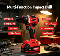 Perceuse sans fil Li-Ion 20V, 45N.m, deux vitesses 0-400-1400 tr/min, perceuse rechargeable, avec fonction percussion, perceuse électrique pour le bricolage du bois et du métal