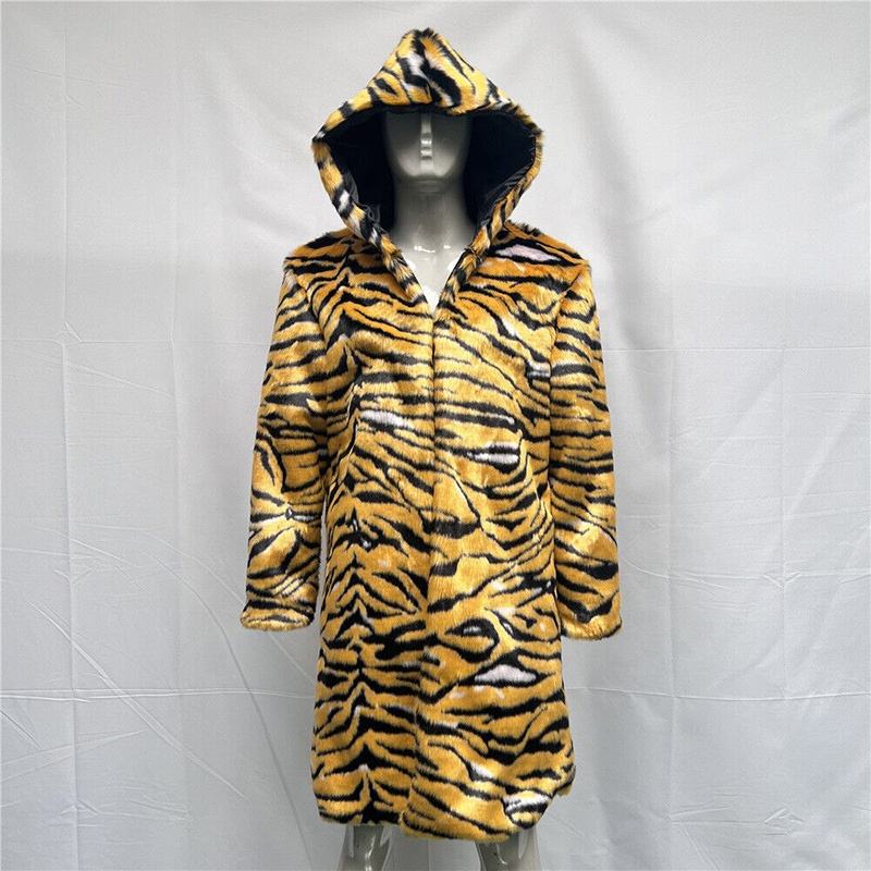 Men's Luxury Faux Fur Leopard Hooded Parka Jacket - Thick Winter