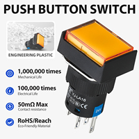 Interrupteur momentané marche/arrêt 16 mm, bouton poussoir rectangulaire SPDT étanche avec borne à broches pour l'électronique automobile, les appareils ménagers