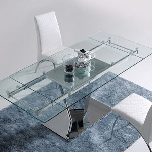 <span class=keywords><strong>Table</strong></span> à manger extensible <span class=keywords><strong>avec</strong></span> plateau en verre transparent de 12 mm d'épaisseur, pieds en métal, <span class=keywords><strong>table</strong></span> multifonctionnelle pour la maison et le bureau - Product Image 1