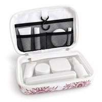 Trousse de Toilette Suspendue Imperméable en Tissu Sergé 290T, Compartiment Transparent en TPU, Crochet Pivotant, Imprimé Floral pour Femme, Voyage, Hôtel, Salle de Bain