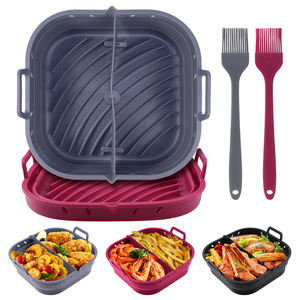 Dobrável Reutilizável Praça Antiaderente Forno Acessórios <span class=keywords><strong>Silicone</strong></span> Air Fryer Baking Mold Cooking Pan <span class=keywords><strong>Silicone</strong></span> Pot Liner com divisor - Product Image 1