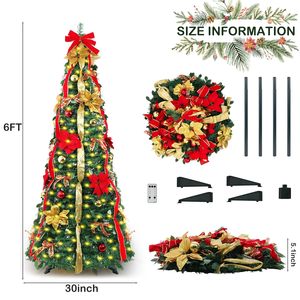 Đứng 180cm Xmas Tree với đèn LED có thể gập lại nhân tạo Cây giáng sinh có tính năng hoa và Bow mô hình lớn - Product Image 5