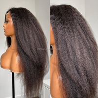 Perruque Yaki Lisse 360 en Cheveux Humains Indiens Vierges HD Double Drawn Sans Colle Full Lace Kinky Lisse Transparente pour Lace