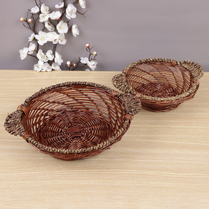 Handmade Willow Woven <b>Basket</b> Round Heat Insulating Pot Holder For Food Container Fruit Vegetable <b>Storage</b> - Product Image 2