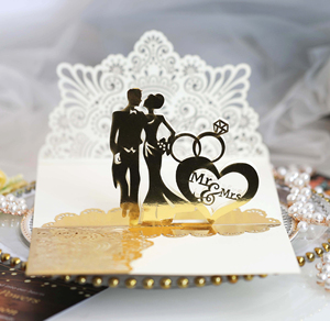 Tarjeta de felicitación láser 3D para matrimonio con sobre, tarjeta de invitación dorada hueca para boda, hermosa tarjeta de invitación - Product Image 6