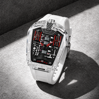 Montre de sport transparente pour homme 45 mm Verre minéral renforcé Bracelet en silicone Mouvement à quartz Cadran à aiguilles Écologique