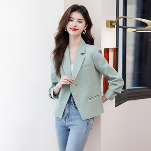 Veste de costume courte décontractée verte pour femmes haute sensibilité Style de célébrité fermeture à bouton unique taille <span class=keywords><strong>XL</strong></span> pour un look printanier - Product Image 5
